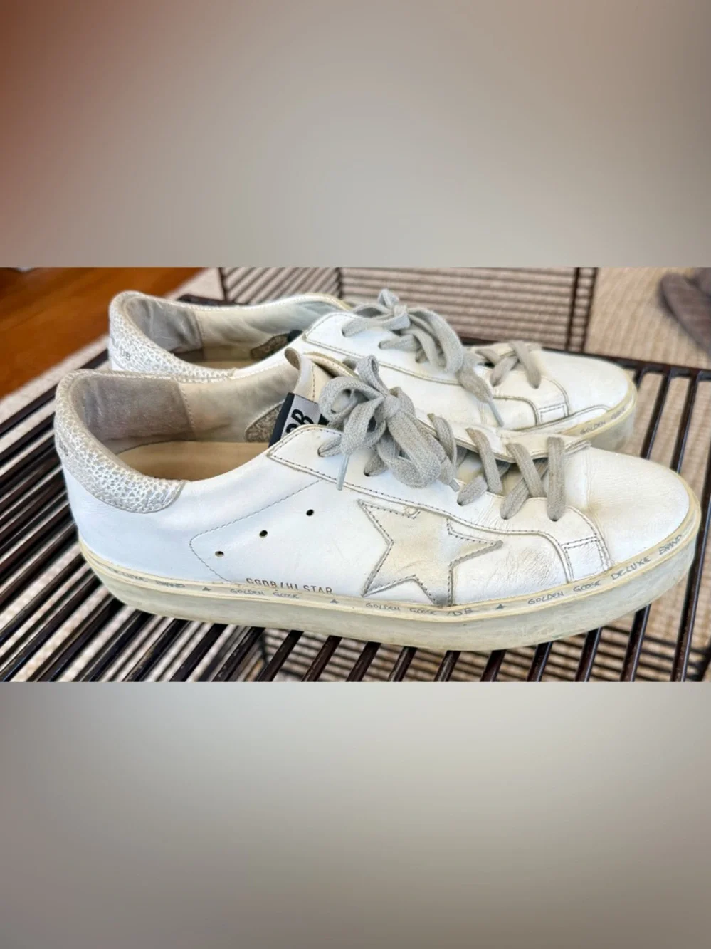 Golden Goose Hi Star Sneakers Sz 40 White Silver Star Italy - Picture 3 of 11